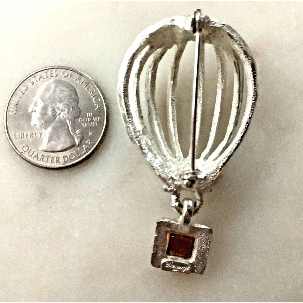 Danecraft Brooch Hot Air Balloon Pin Silver Toned Whimsical Signed